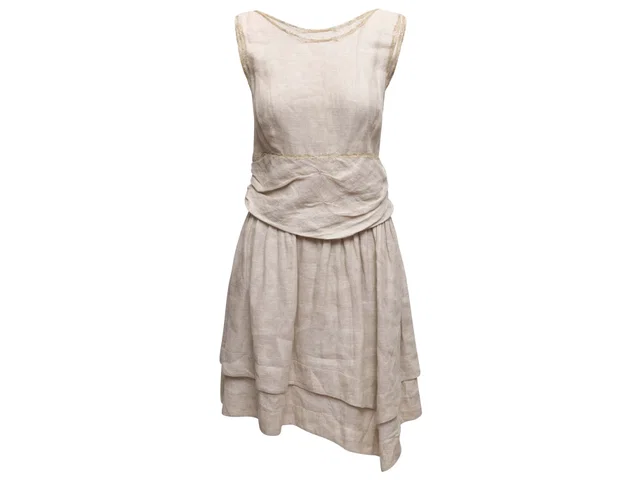 Beige Fendi Sleeveless Linen Dress Size IT 46 in Beige from Designer Revival