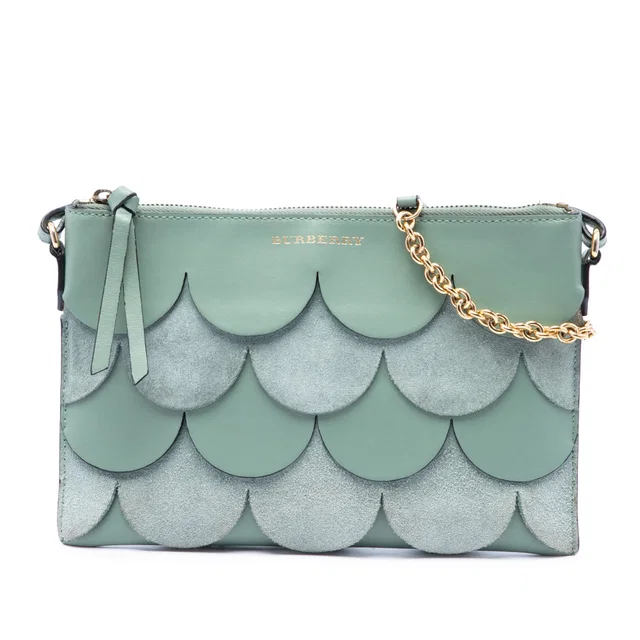 Green Burberry Scalloped Leather and Suede Peyton Crossbody in Green Suede from Designer Revival