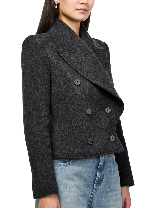 MCQUEEN Short double-breasted coat in Grey 100% wool, photo 4 of 6 from 24S (US)