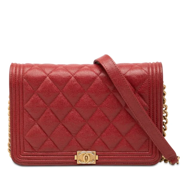 Red Chanel Quilted Caviar Boy Wallet on Chain Crossbody Bag in Red Caviar leather from Designer Revival, photo 1 of 1