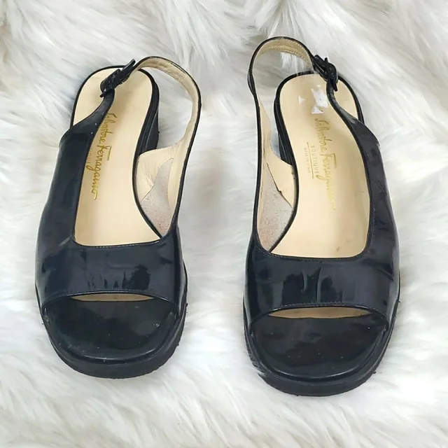 Ferragamo Leather Sandals Platform Open Toe Women Size 8 in black Leather from Poshmark