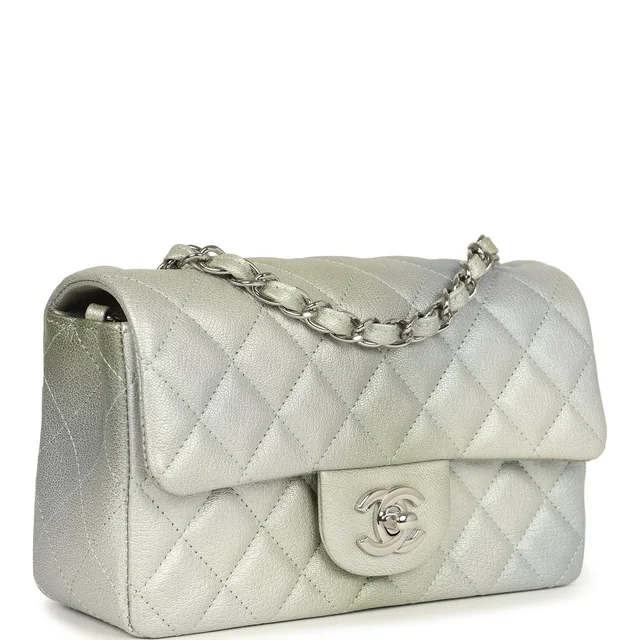 Chanel Mini Classic Rectangular Flap Bag Grey, Green Ombre Iridescent Goatskin Silver Hardware in Green Goatskin from Madison Avenue Couture, photo 2 of 2