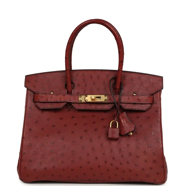 Hermès Birkin 30 Rouge H Ostrich Gold Hardware in Burgundy Ostrich from Madison Avenue Couture