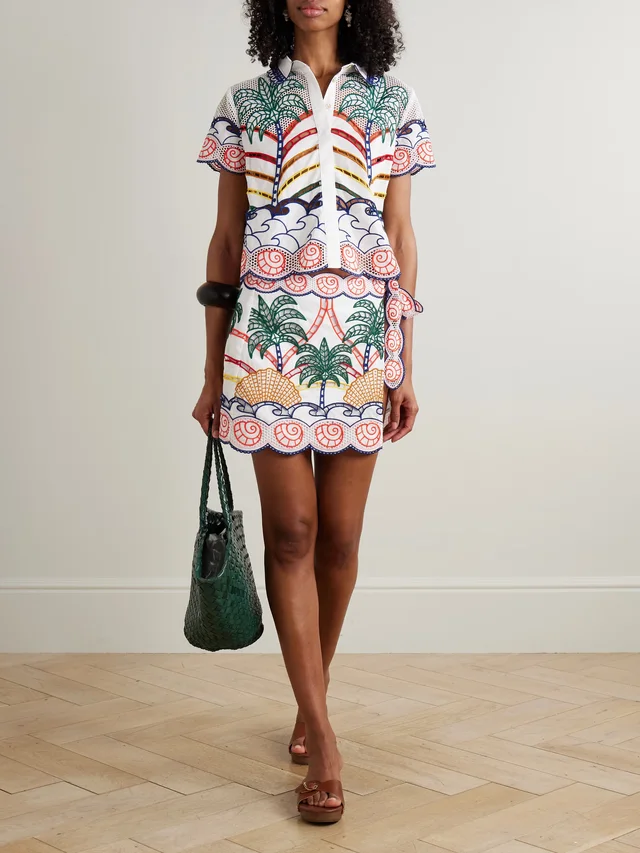 FARM RIO Scalloped richilieu cotton shirt in White, photo 2 of 2 from NET-A-PORTER (Canada)