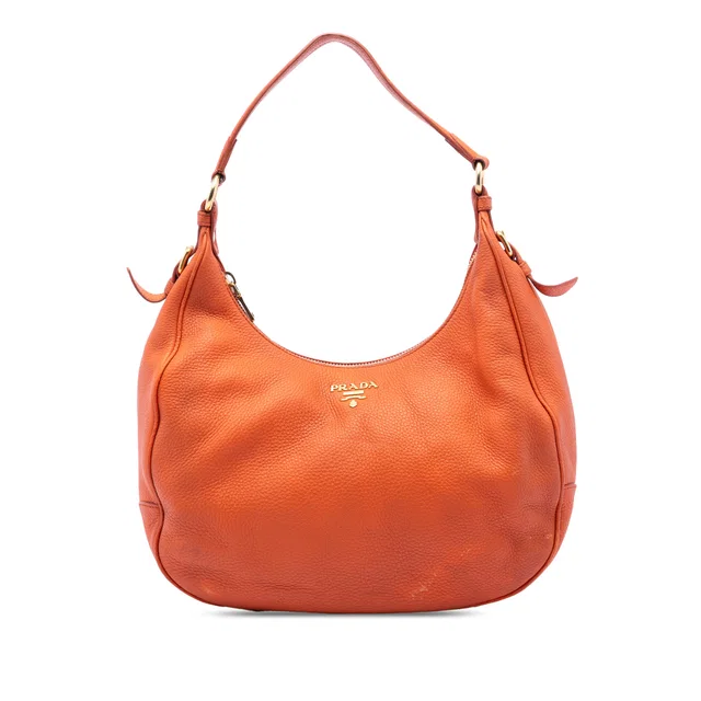 Orange Prada Vitello Daino Zip Top Hobo Shoulder Bag in Orange Leather from Designer Revival