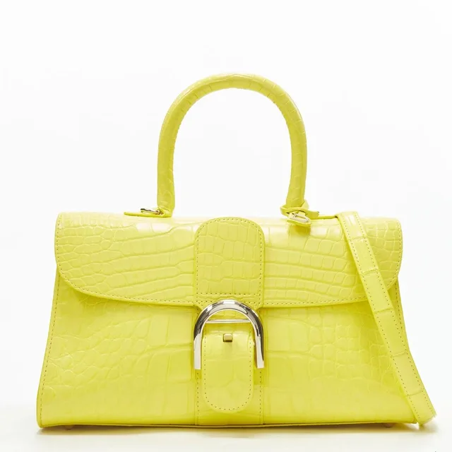 Delvaux Brilliant E/W Pm Sunshine Citron Yellow Croc Crossbody Satchel Bag in yellow Crocodile from Grailed