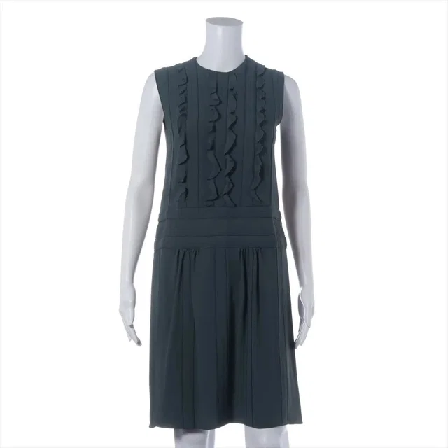 Prada Ruffles Gathered Dress Gray in Grey from The Reluxe