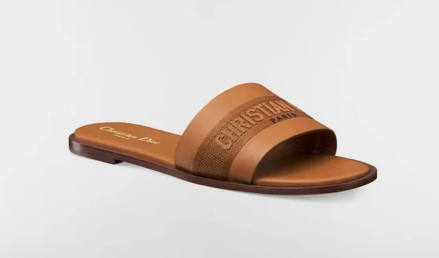 Dior Tan Leather Slides in Brown Leather from HEWI