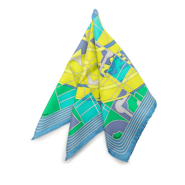 Blue Hermès Sport Pocket Square Silk Handkerchief in Blue Silk from Designer Revival