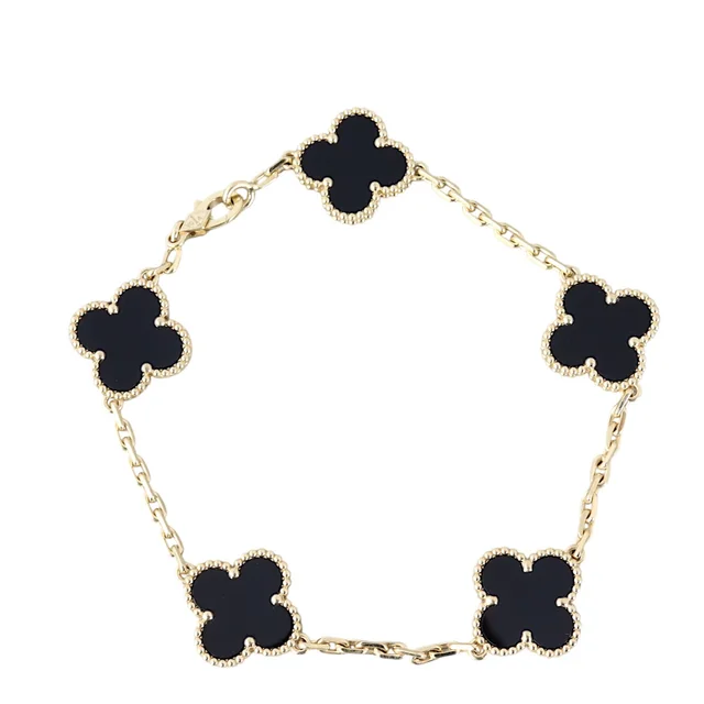 Van Cleef & Arpels Vintage Alhambra 5 Motif Onyx 18k Yellow Gold Bracelet in Yellow from Luxe.It.Fwd