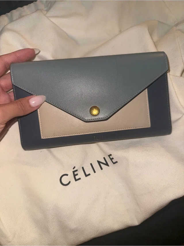 Celine Tricolor Leather Envelope Wallet - Blue, Gray & Beige in blue Leather from Poshmark