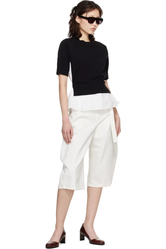 sacai White & Black Poplin Cotton Knit Sweater, photo 4 of 4 from SSENSE