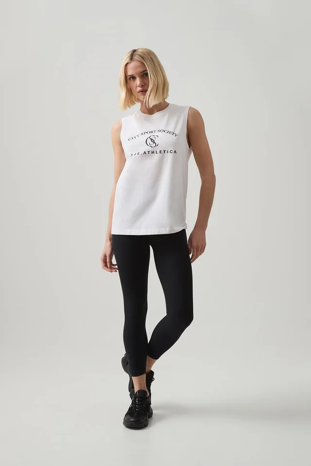 Athletica Longline Logo Tank in White from Aje, photo 1 of 1