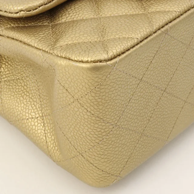 Chanel Caviar Skin Classic Flap Chain Bag Mini, Gold, circa 2015 in Gold Caviar leather from VINTAGE QOO TOKYO, photo 8 of 11