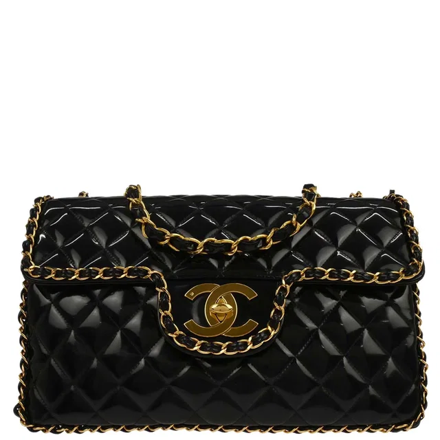 Chanel 1994-1996 Black Patent Leather Maxi Classic Flap Shoulder Bag in Black Patent leather from AMORE Vintage Tokyo