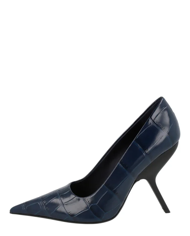 Salvatore Ferragamo Eva X5 Croc Embossed Pumps in blue, photo 6 of 6 from ShopSimon