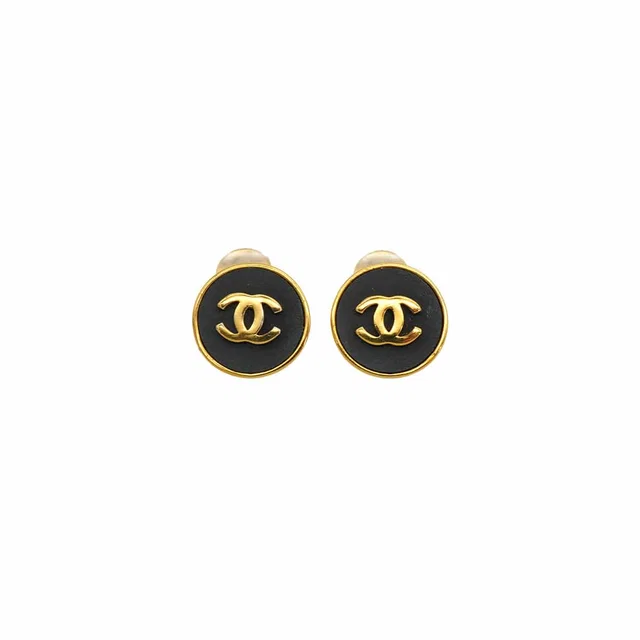 Chanel Vintage Earrings Cocomark Round Gold Black Accessory 25 in Black from Luxury Promise