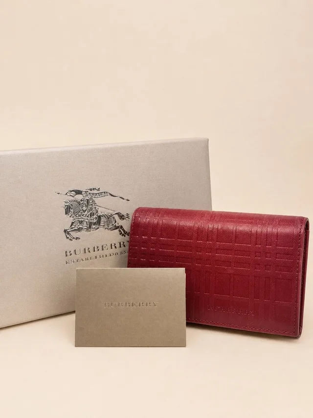 Burberry "Porter" Check-Embossed Grained Leather Continental Wallet in red Caviar leather from Poshmark