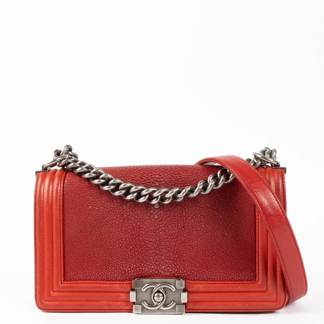 Red Galuchat Medium Boy Chanel Bag in Red Leather from Labellov
