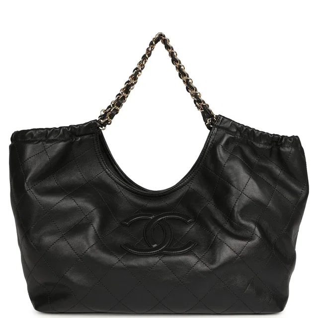 Chanel Small CC Cabas Hobo Bag Black Calfskin Gold Hardware in Black Calfskin from Madison Avenue Couture