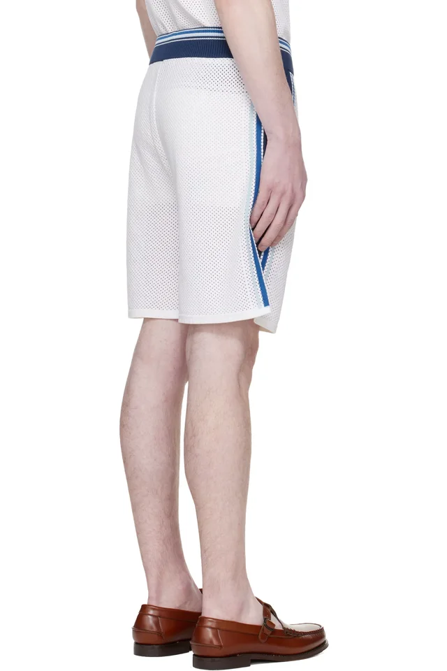 Casablanca Off-White & Blue Striped Mesh Track Shorts, photo 3 of 4 from SSENSE