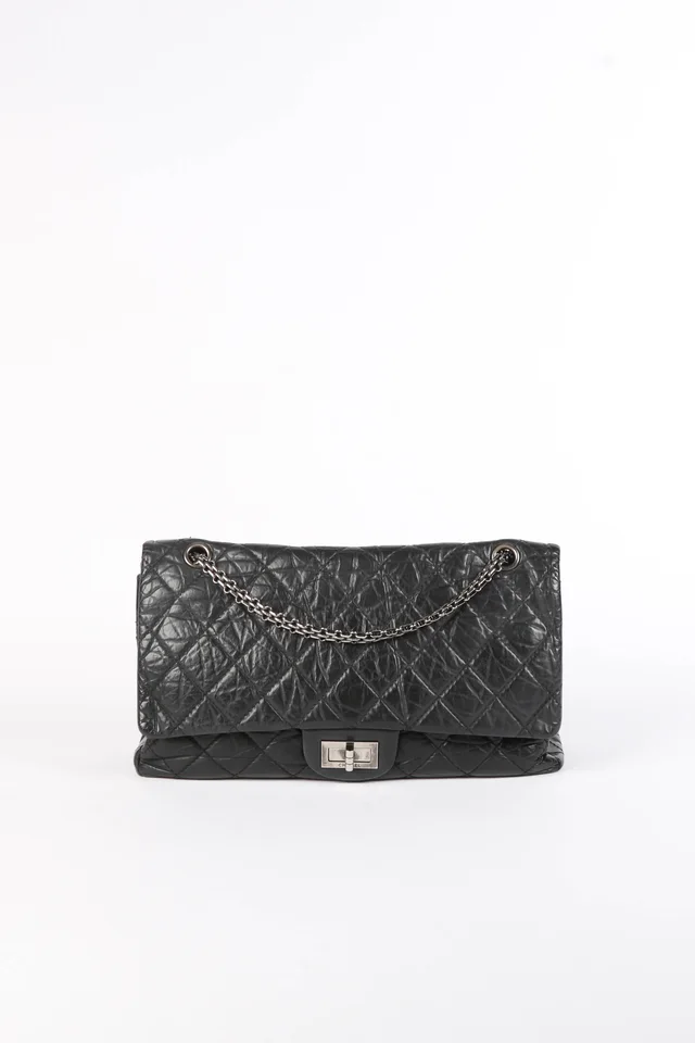 2010s Chanel Charcoal Aged Calfskin Large Reissue 2.55 Flap Shoulder Bag in Calfskin from Break Archive