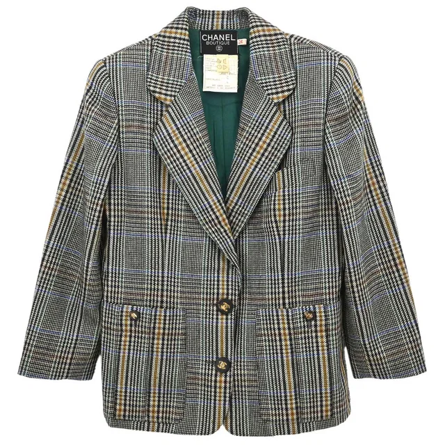 Chanel Single Breasted Check Jacket Gray #34 in Grey Wool from AMORE Vintage Tokyo