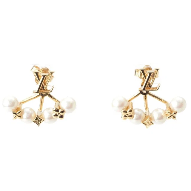 Louis Vuitton Mini Gram Pearl Earrings Gold in Gold from The Reluxe