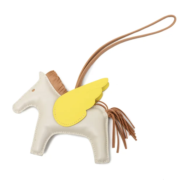 White Hermès Milo Lambskin and Swift Grigri Rodeo Pegase Bag Charm MM Key Chain in White Swift leather from Designer Revival