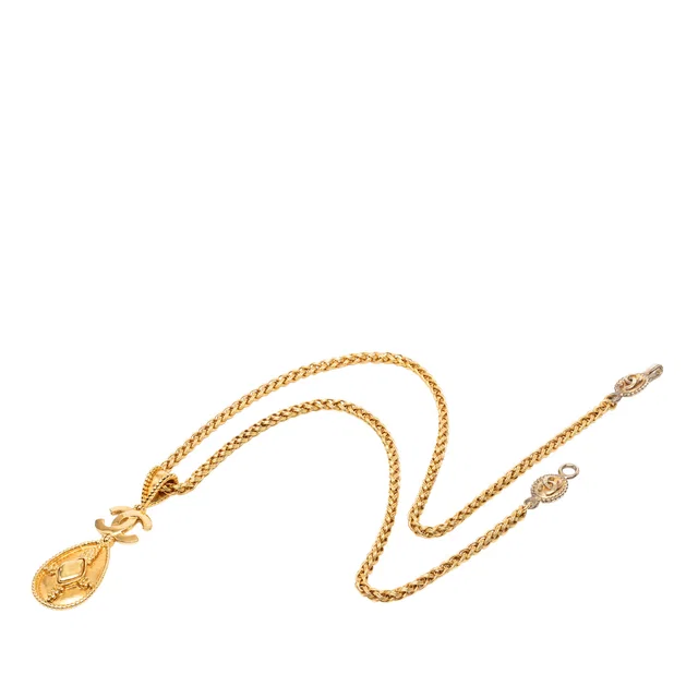 Gold Chanel CC Gold Plated Teardrop Pendant Necklace in Gold from Designer Revival