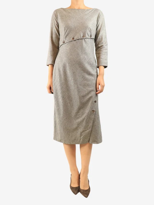 Alexander McQueen Brown metallic herringbone dress - size UK 12 in Brown Wool from Sign of the Times