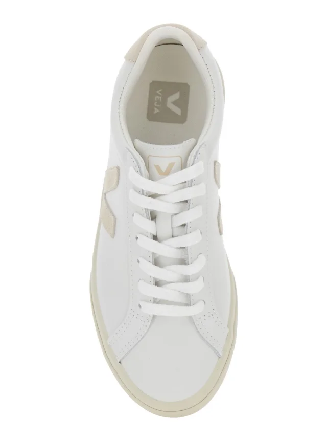 Veja Low Sneakers 'Esplar' White with Logo Detail on the Side and Logo Lettering on the Heel in Unisex Leather in White 100% Leather, photo 7 of 8 from Gaudenzi Boutique