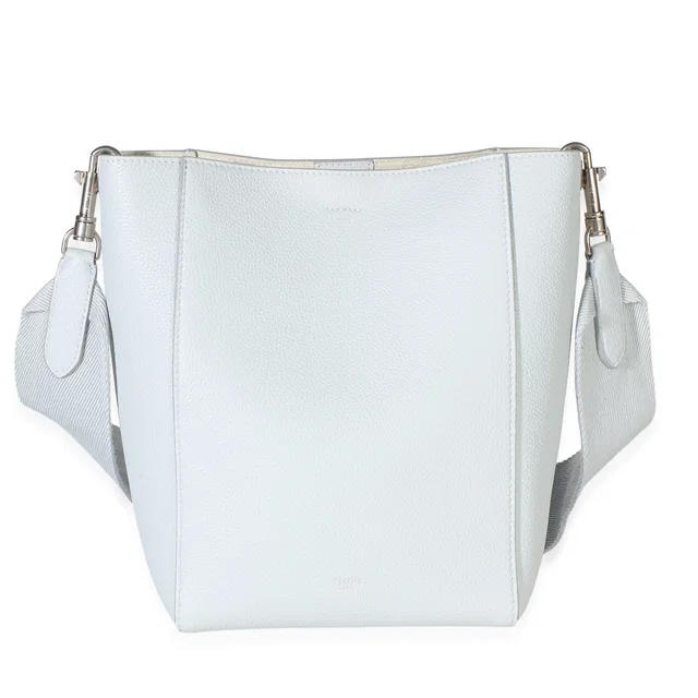 Celine Light Blue Soft Grained Calfskin Small Sangle Bucket Bag in Blue Caviar leather from myGemma