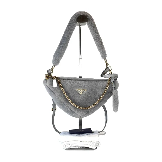 Prada Wool Triangle Shoulder Bag Grey in Grey Wool from Luxury Promise