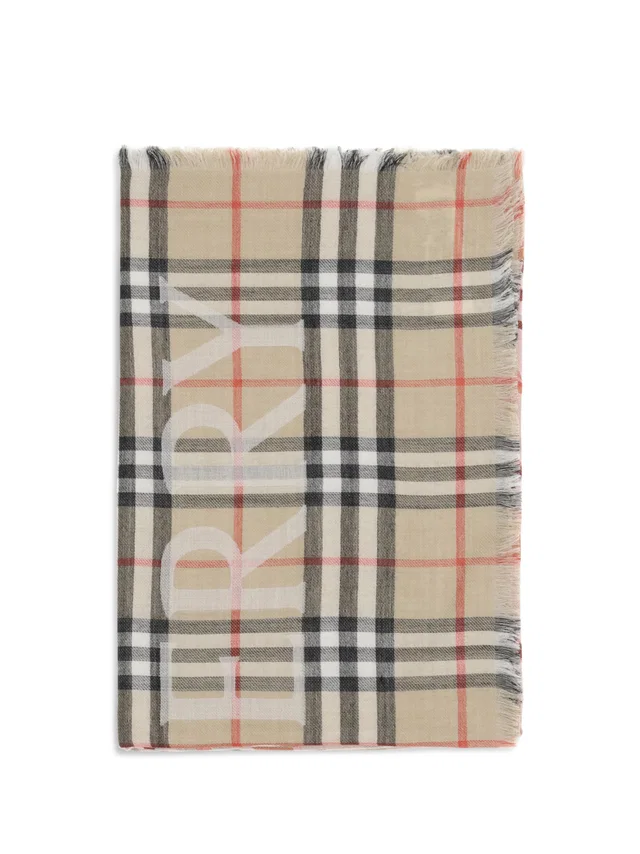 Burberry Check Scarf — Beige Wool; Silk Scarfs in Beige Silk from HEWI