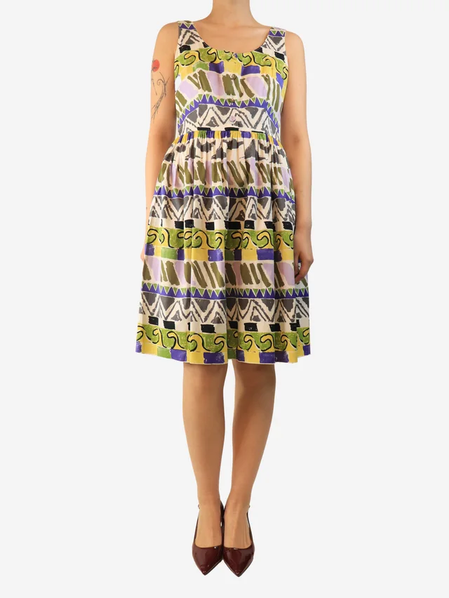 Prada White sleeveless printed dress - size UK 12 in White from Sign of the Times