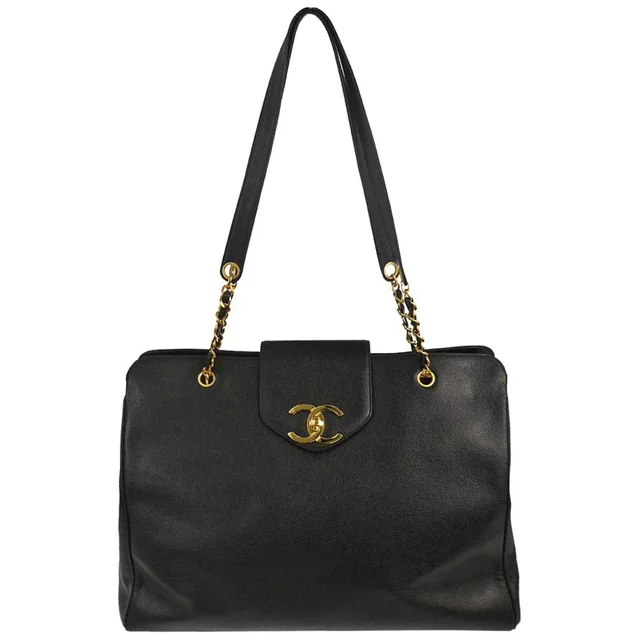 Chanel 1994-1996 Black Caviar Supermodel Tote Shoulder Bag in Black Caviar leather from AMORE Vintage Tokyo