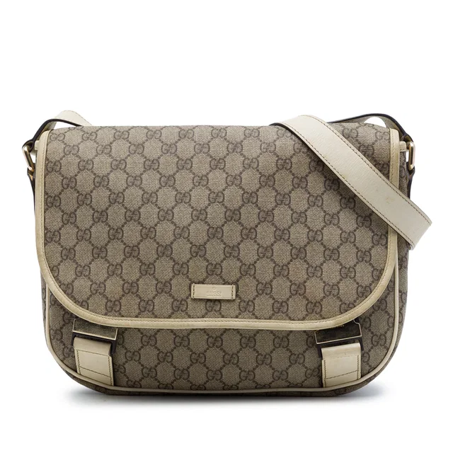 Beige Gucci GG Supreme Crossbody in Beige Coated canvas from Designer Revival