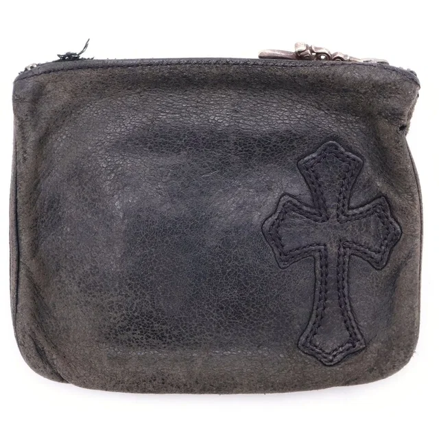 Chrome Hearts Zpr Chng Purse Cross Patch Change Leather Coin Case Black in Black Leather from The Reluxe