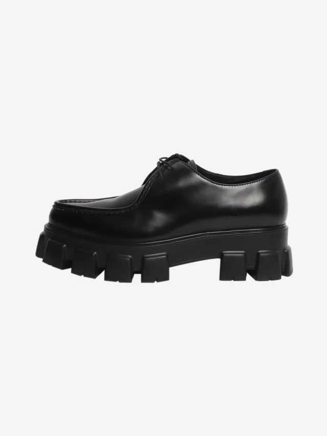 Prada Black platform lace-up shoes - size UK 8 in Black Leather from Sign of the Times