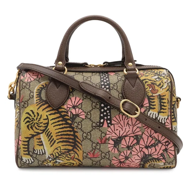 Gucci GG Supreme Bengal Tiger Mini Boston Bag 2-Way Leather Beige Brown in Brown Leather from The Reluxe