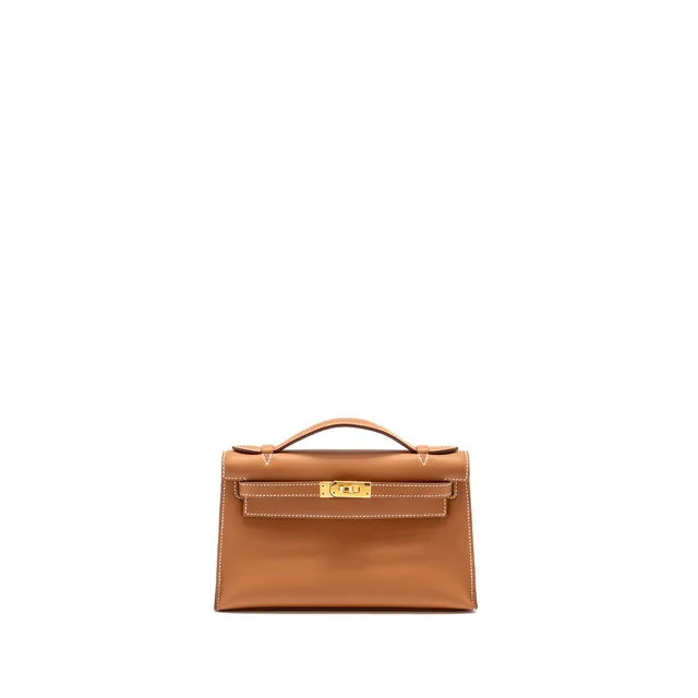Hermès Kelly Pochette Swift Gold GHW Stamp K in Gold Swift leather from EMIER