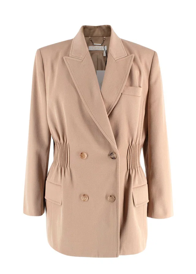 Chloé Beige Double Breasted Cinched Waist Blazer in Beige Wool from HEWI