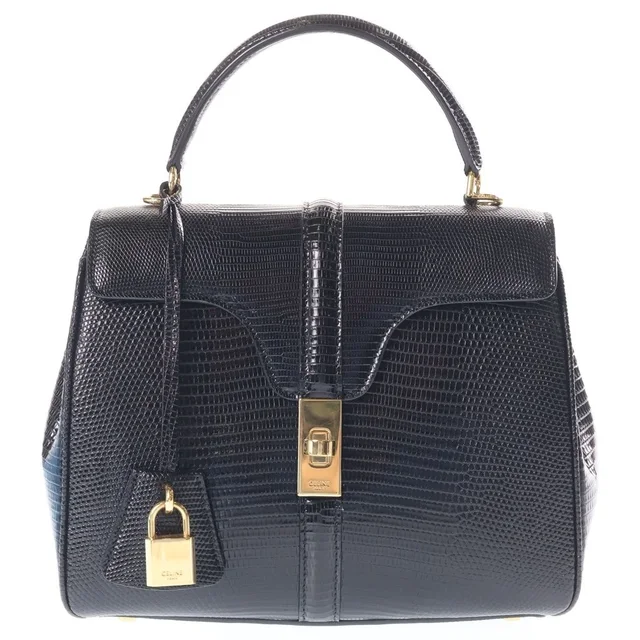 Celine Embossed Leather 2-Way Bag Gold Black in Black Leather from The Reluxe