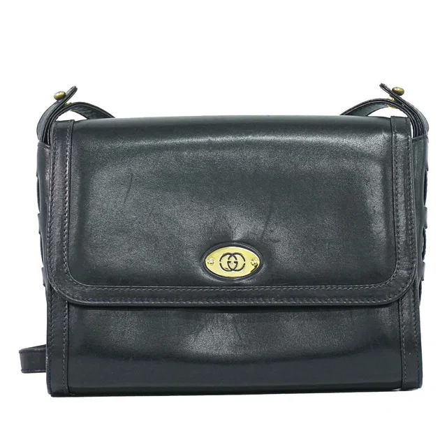 Gucci Vintage Shoulder Bag Pochette Leather Navy in Navy Leather from The Reluxe