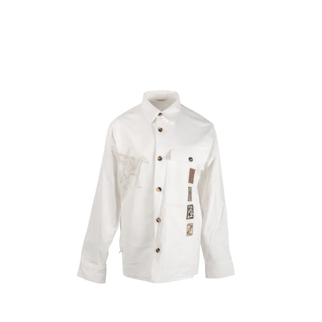 Hermès Size 48 Icones Au Carre Overshirt Viscose/Cotton White/Multicolour in White from EMIER