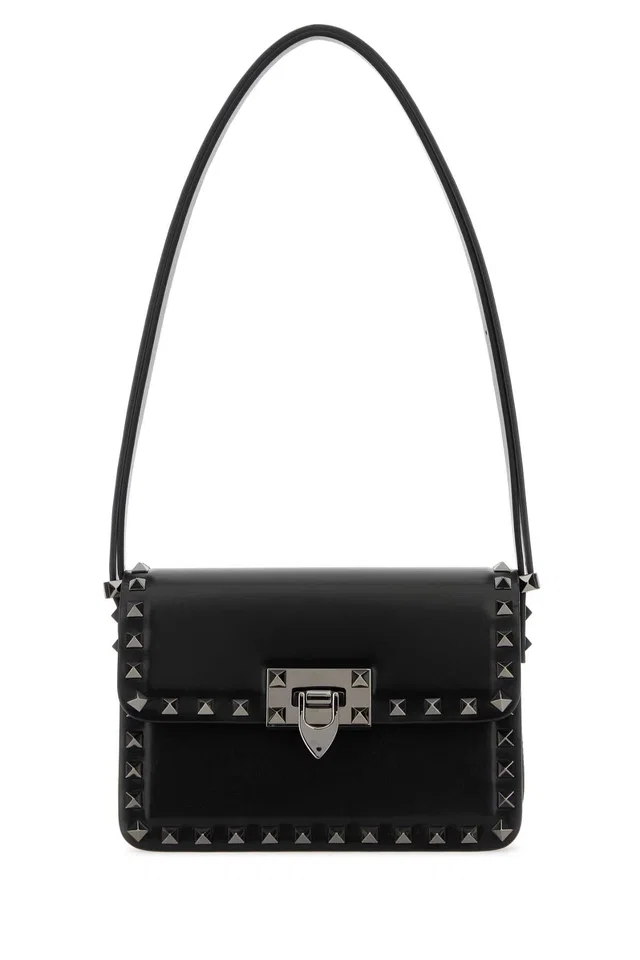 Valentino Garavani Pyramid-Stud Leather Shoulder Bag — Black in Black Leather from HEWI