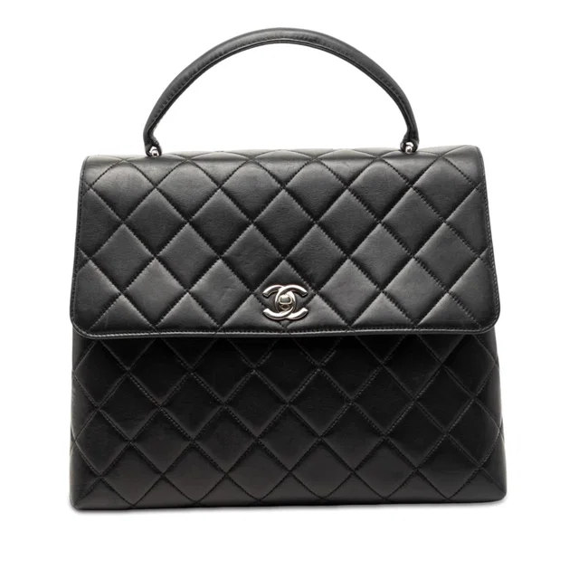 Black Chanel Quilted Lambskin Kelly Top Handle Bag Handbag in Black Lambskin from Designer Revival