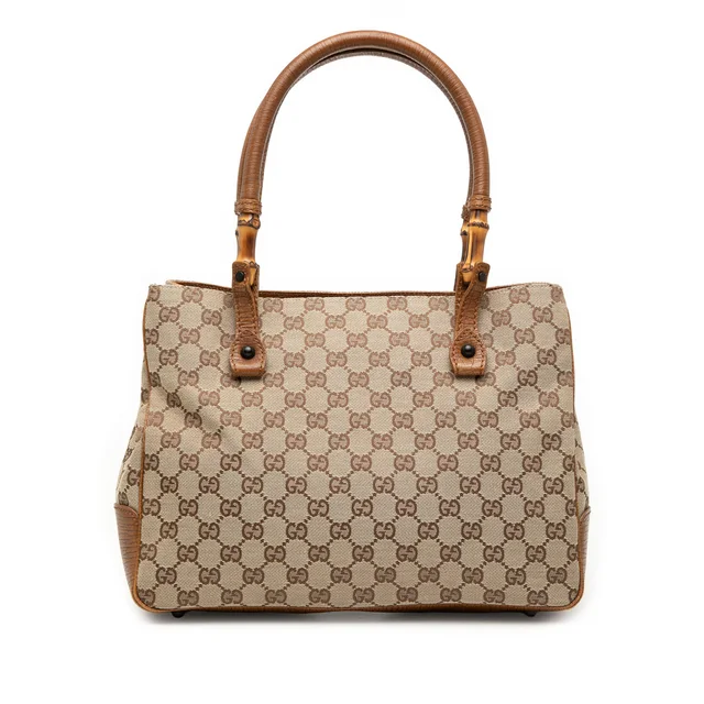 Beige Gucci GG Canvas Bamboo Tote in Beige Canvas from Designer Revival