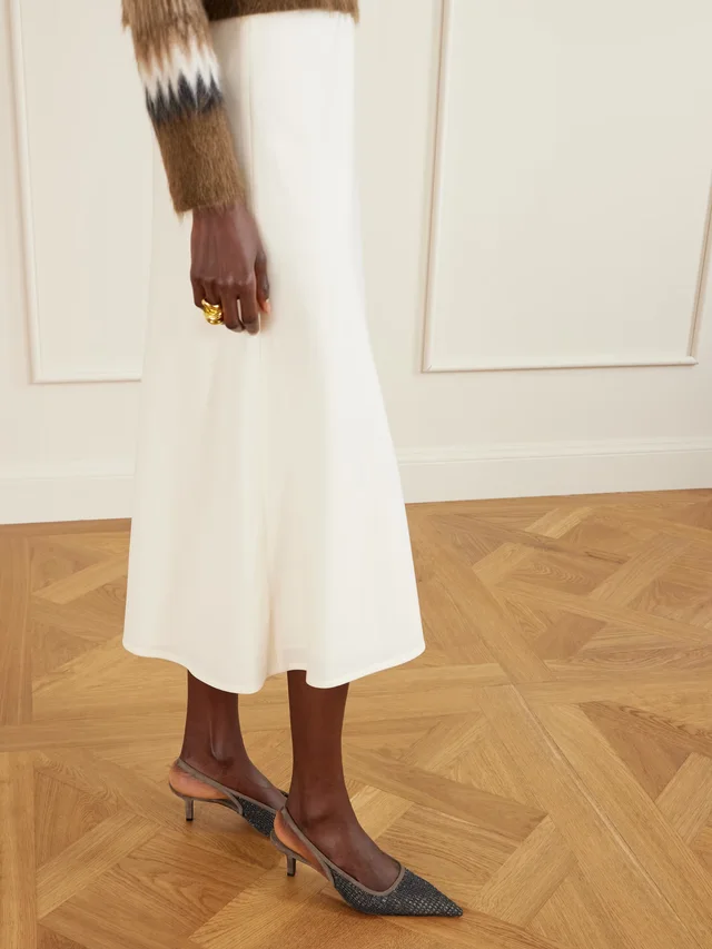 BRUNELLO CUCINELLI 55 Embellished suede-trimmed mesh slingback pumps in Brown, photo 2 of 2 from NET-A-PORTER (Canada)